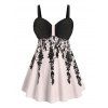 Maillot de Bain Tankini Fleuri de Grande Taille à Volants - Noir 4X