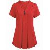 T-shirt Courbe avec Bouton de Grande Taille - Rouge 5X