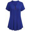 T-shirt Courbe avec Bouton de Grande Taille - Bleu Myrtille 4X