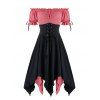 Robe Mouchoir à Epaule Dénudée de Grande Taille à Lacets - Corail Léger 5X