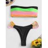 Maillot de Bain Bikini Bandeau Découpe en Bloc de Couleur - multicolor M