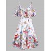 Robe d'Eté Nouée à Imprimé Papillon à Epaule Dénudée - Blanc XL