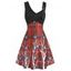 Robe à Carreaux à Bretelle Bouclée Taille Haute à Col V - Noir 2XL