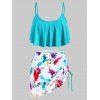 Maillot de Bain Tankini Plume et Note de Musique Imprimées - Turquoise Foncée XL
