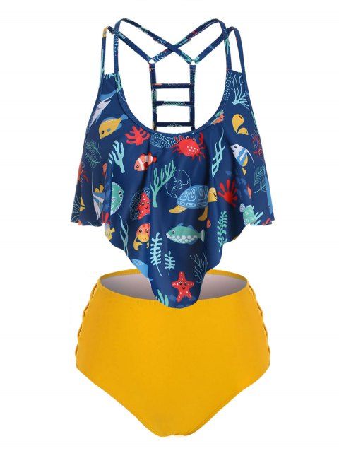 Maillot de Bain Tankini Superposé Croisé Monde Sous-marin