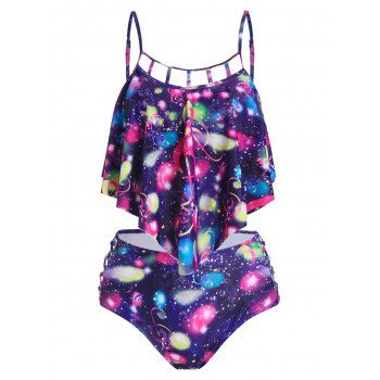 

Colorful Music Notes Print Criss-cross Tankini Swimwear, Multicolor a