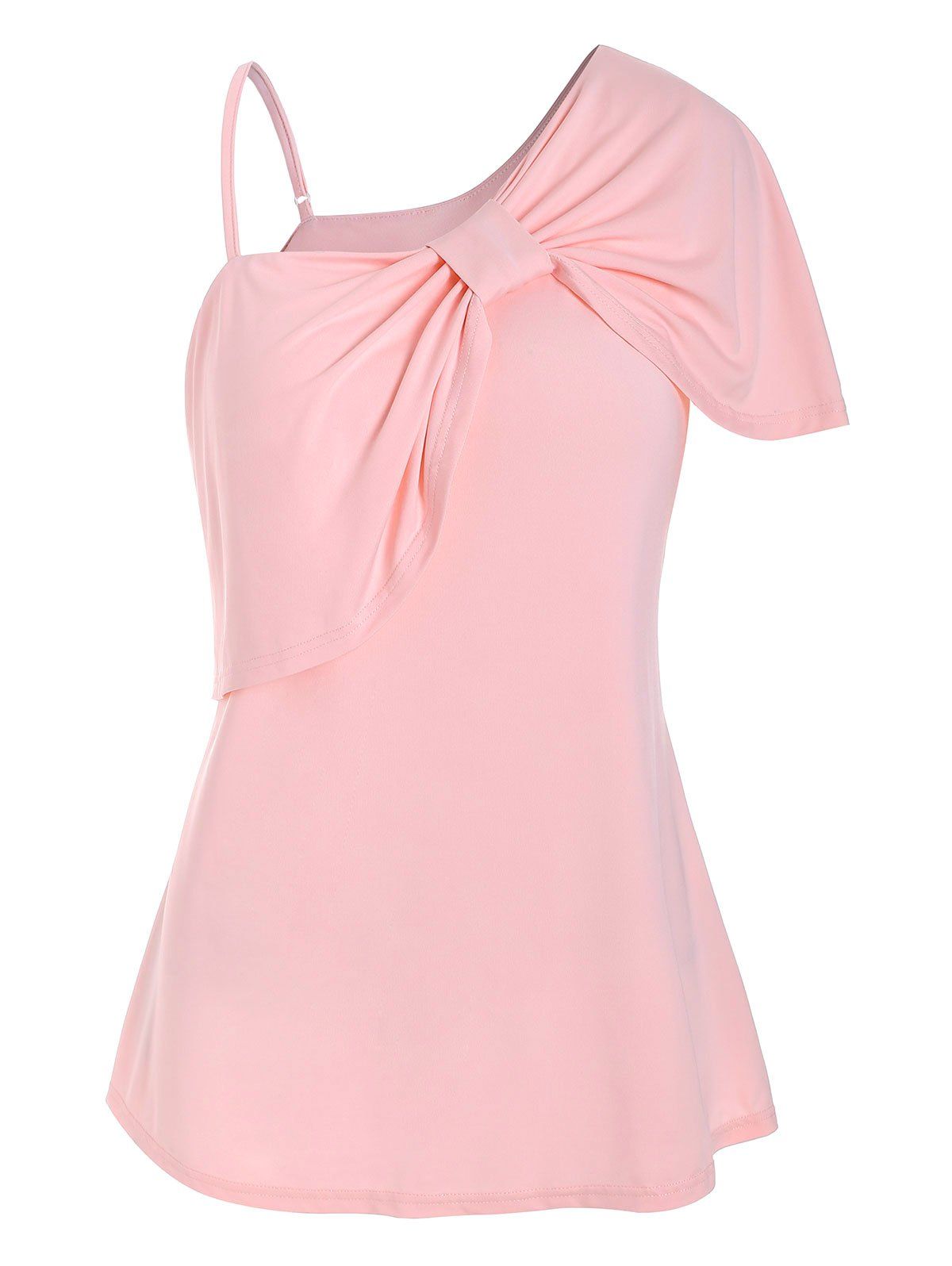 Plus Size Ruffled Front Knot T Shirt - PINK 1X
