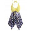 Maillot de Bain Tankini Mouchoir Fleuri en Maille de Grande Taille avec Nœud Papillon - Jaune 4X