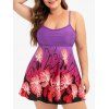 Maillot de Bain Tankini Contrasté Fleuri de Grande Taille - Pourpre 1X