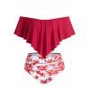 Maillot de Bain Tankini Fleuri Imprimé de Grande Taille - Rouge 4X