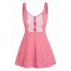 Space Dye Lace Insert High Waist Buttons Fit And Flare Tank Top - FLAMINGO PINK M