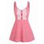 Space Dye Lace Insert High Waist Buttons Fit And Flare Tank Top - FLAMINGO PINK L
