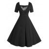 Robe Ajustée Evasée en Dentelle à Taille Haute de Grande Taille - Noir 4X
