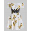 Robe à Taille Haute Applique en Dentelle Fleur Imprimée - Jaune de Maïs XL