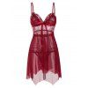 Ensemble de Body Fendu Panneau en Dentelle en Maille avec Nœud Papillon - Rouge ONE SIZE