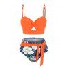 Maillot de Bain Bikini Noué Tordu Fleuri Imprimé - Orange M