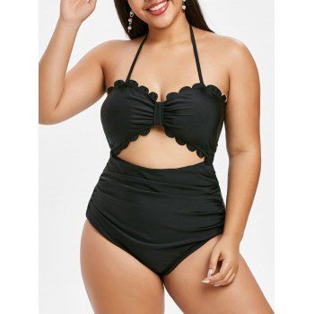 

Plus Size Scalloped Ruched One-piece Swimsuit, Black