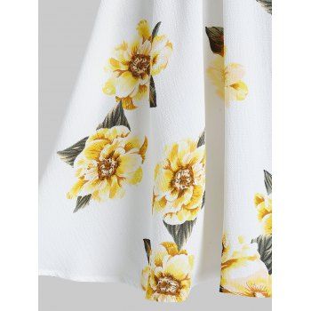 Summer Vacation Flower Print Sundress Open Shoulder Fold Over Belted Mini Dress
