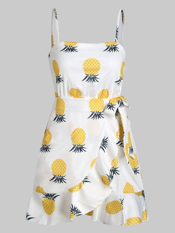 Feuille d'ananas Imprimer Ruffle Sundress - Blanc S