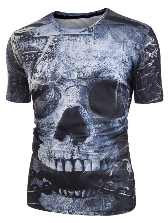 T-shirt Crâne Imprimée à Manches Courtes - Noir 3XL