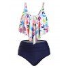 Maillot de Bain Tankini Superposé Fleuri Imprimé de Grande Taille - Bleu profond 4X