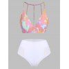 Maillot de Bain Bikini à Bretelle Panneau en Maille Imprimé à Taille Haute - Rose L