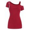 T-shirt en Couleur Unie avec Bouton à Col Oblique - Rouge Cerise XL