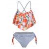 Floral Print Knotted Overlay Tankini Swimwear - multicolor L