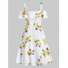 Summer Vacation Flower Print Sundress Open Shoulder Fold Over Belted Mini Dress - multicolor A XL