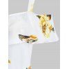 Summer Vacation Flower Print Sundress Open Shoulder Fold Over Belted Mini Dress - multicolor A XL