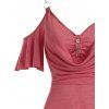 Chain Strap Cold Shoulder Draped Asymmetric Dress - RED L