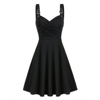 Image of Criss Cross Ruched Bust A Line Dress