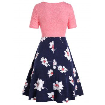 

Printed Floral Drawstring High Waist Dress, Pink rose