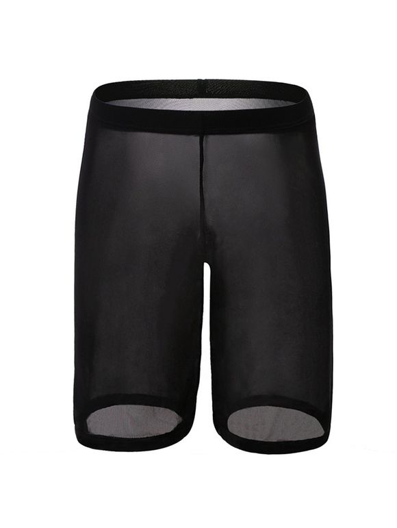 Sexy Plain Pinhole Mesh High Waist Shorts - BLACK L