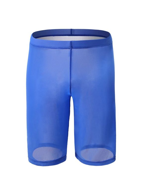 Short Sexy en Maille Transparente à Taille Haute - Bleu 2XL