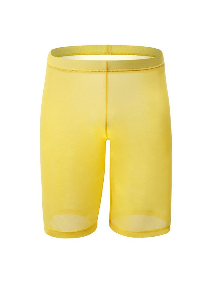 Sexy Plain Pinhole Mesh High Waist Shorts - YELLOW 2XL