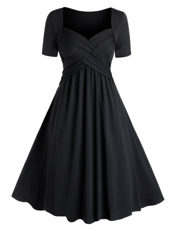 Plus Size Crossover Fit and Flare Dress - BLACK L