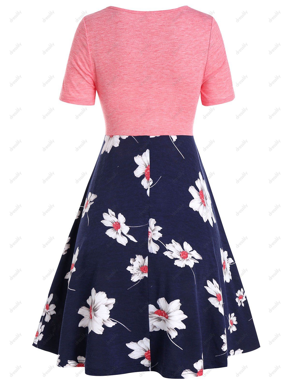 Robe Fleurie Imprimée à Taille Haute à Cordon - Rose Rosé 3XL