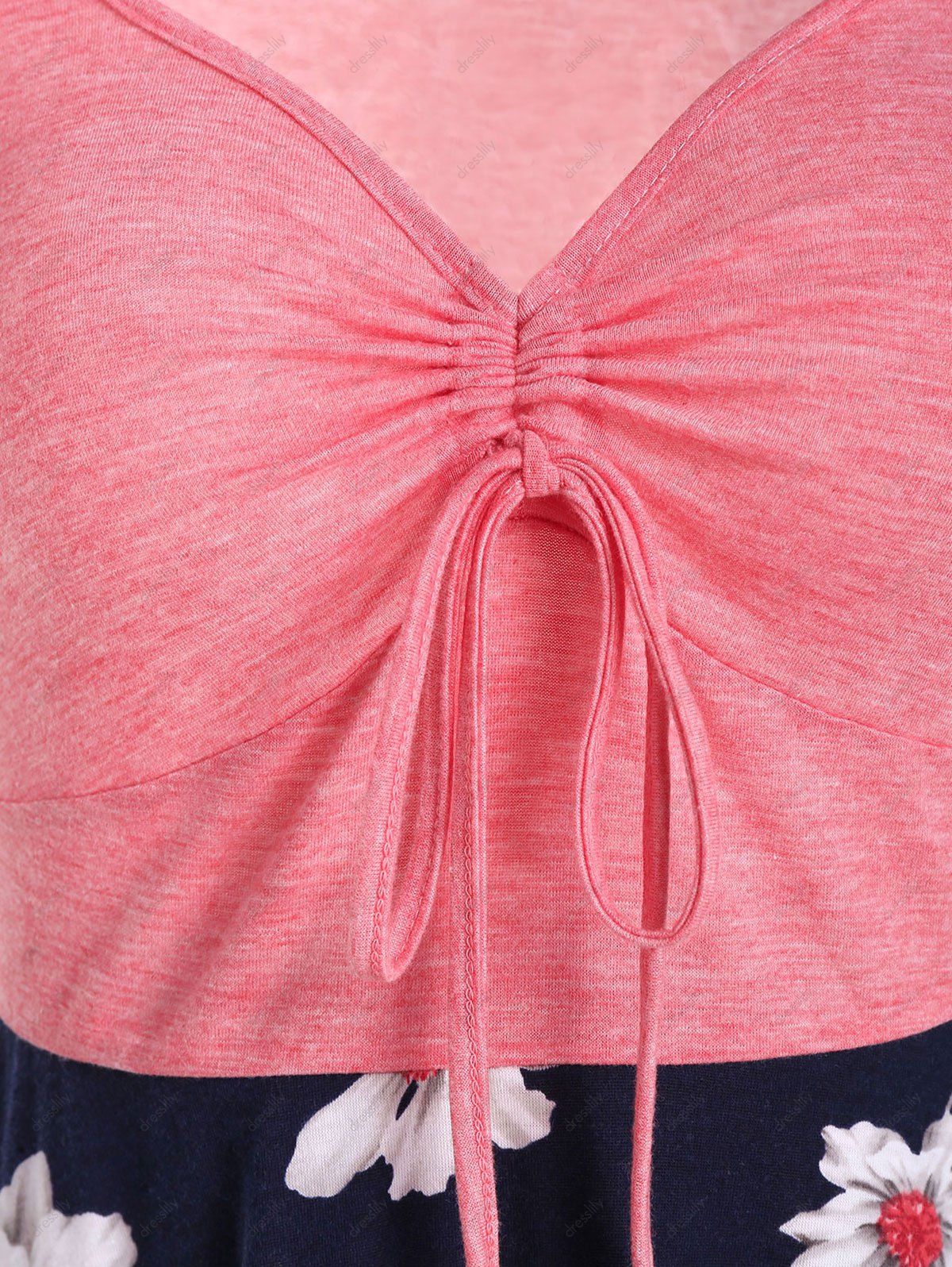 Robe Fleurie Imprimée à Taille Haute à Cordon - Rose Rosé 3XL