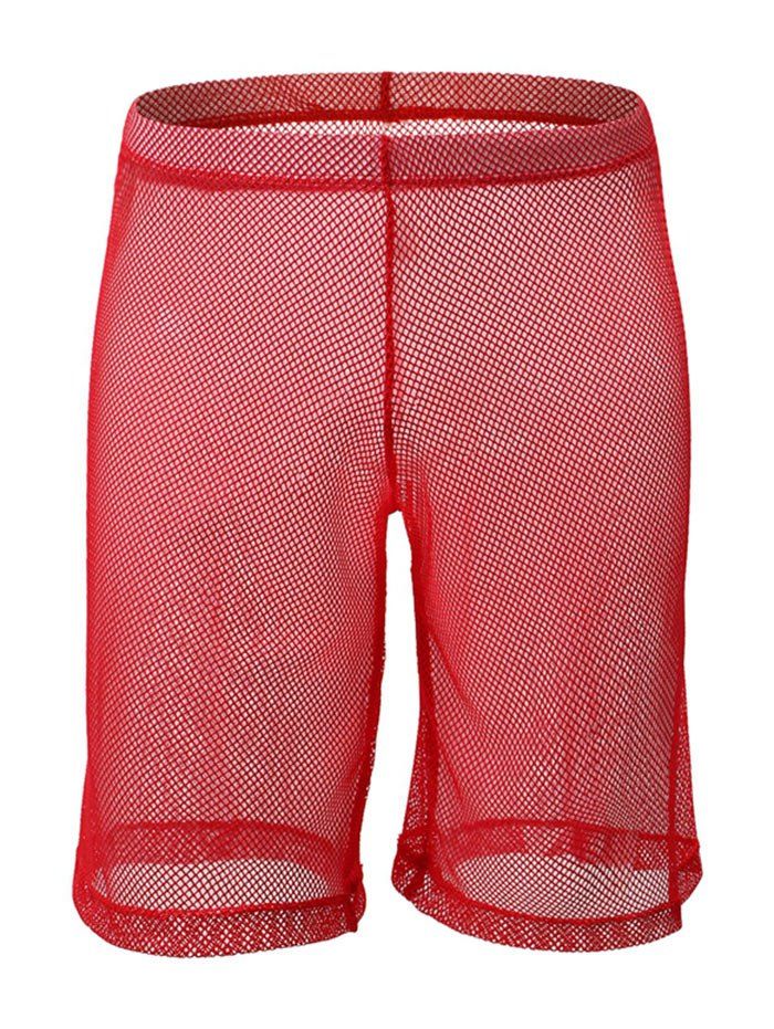 Short Sexy en Maille Transparente à Taille Haute - Rouge L