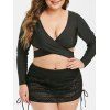 Haut de Maillot de Bain Rembourré Croisé Taille Nouée de Grande Taille - Noir L