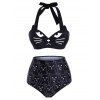 Cat Print Halter Underwire High Waisted Bikini Swimwear - BLACK S