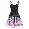 Robe Florale Imprimée Ligne A à Col en Forme de Cœur - Noir L