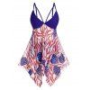 Plus Size Mesh Print Asymmetric Handkerchief Tankini Swimwear - NAVY BLUE 1X