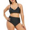Maillot de Bain Tankini Croisé au Dos en Couleur Unie de Grande Taille - Noir 3X