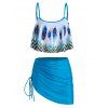 Maillot de Bain Tankini Asymétrique Plume Zigzag Imprimés - Bleu de Soie M