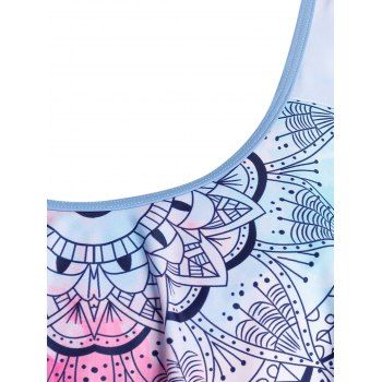 

Plus Size Tie Dye Print Flounce High Rise Tankini Swimwear, Sky blue