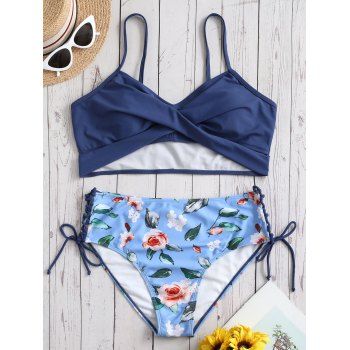 

Twist Lace-up Floral Plus Size Bikini Set, Blue koi