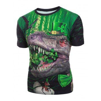 

Dinosaur Pattern Leisure Short Sleeves T-shirt, Shamrock green