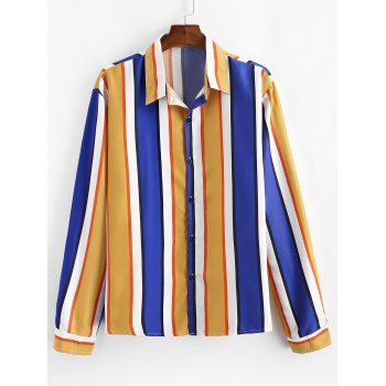 

Color-blocking Striped Long Sleeve Casual Shirt, Yellow